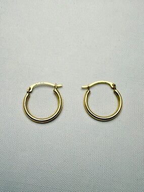 Solid 10k Yellow Gold Clicktop Huggie Hoop Earrings 15mm Hollow Tube Real Gold